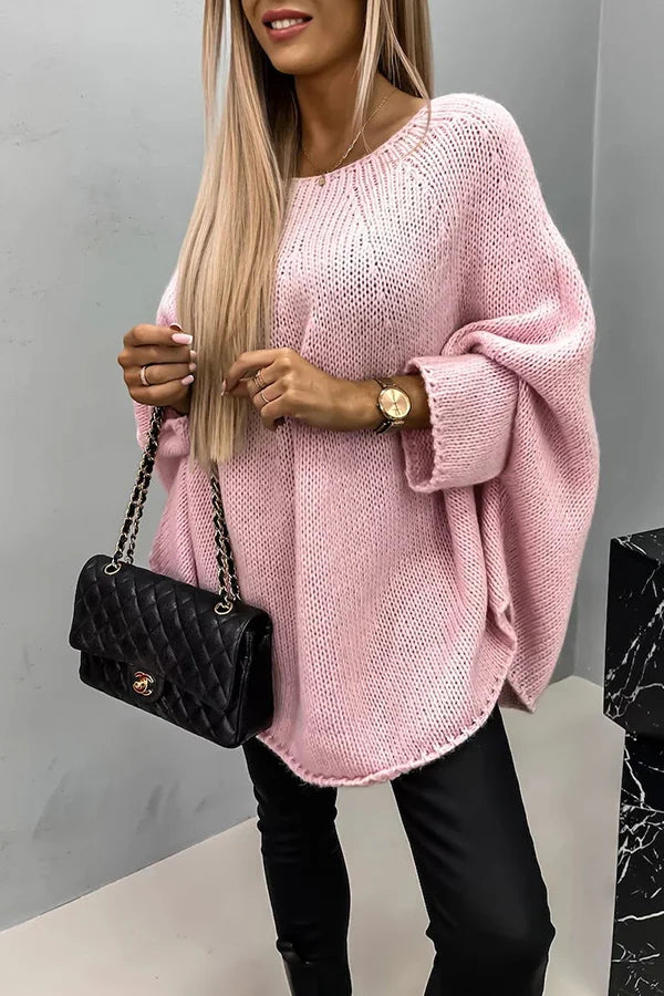 Vanessa® | Luźny, dzianinowy sweter poncho „Remember Me” z okrągłym dekoltem