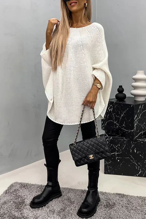 Vanessa® | Luźny, dzianinowy sweter poncho „Remember Me” z okrągłym dekoltem