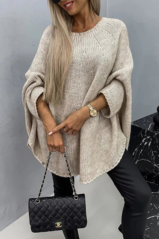 Vanessa® | Luźny, dzianinowy sweter poncho „Remember Me” z okrągłym dekoltem