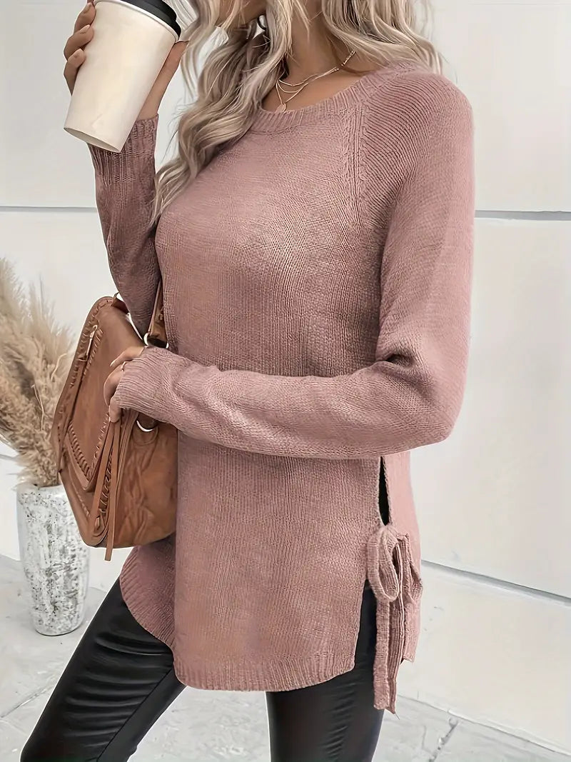 Vanessa® | Modny sweter z dzianiny z rozcięciem, elegancki