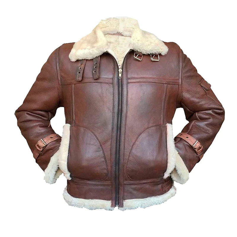 Ręcznie robiona męska kurtka skórzana Flying Shearling z futrem