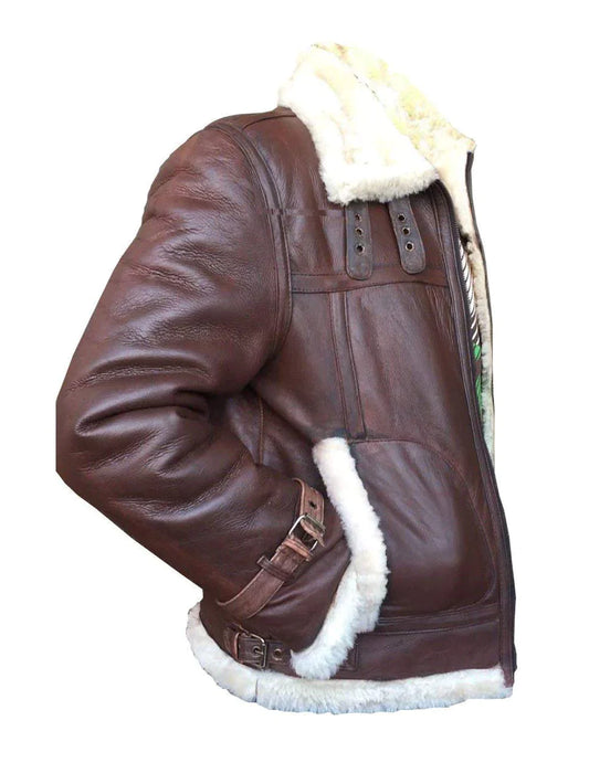 Ręcznie robiona męska kurtka skórzana Flying Shearling z futrem